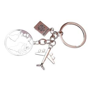 Assouline Silver Globe and Airplane Keychain